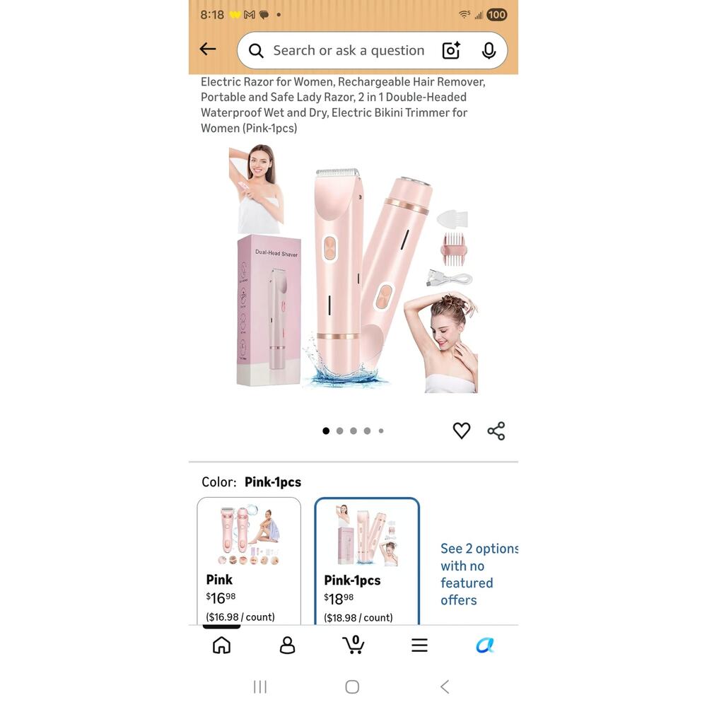 Electric Razor for Women, Rechargeable Bikini Trimmer for Women (Pink-1pcs)